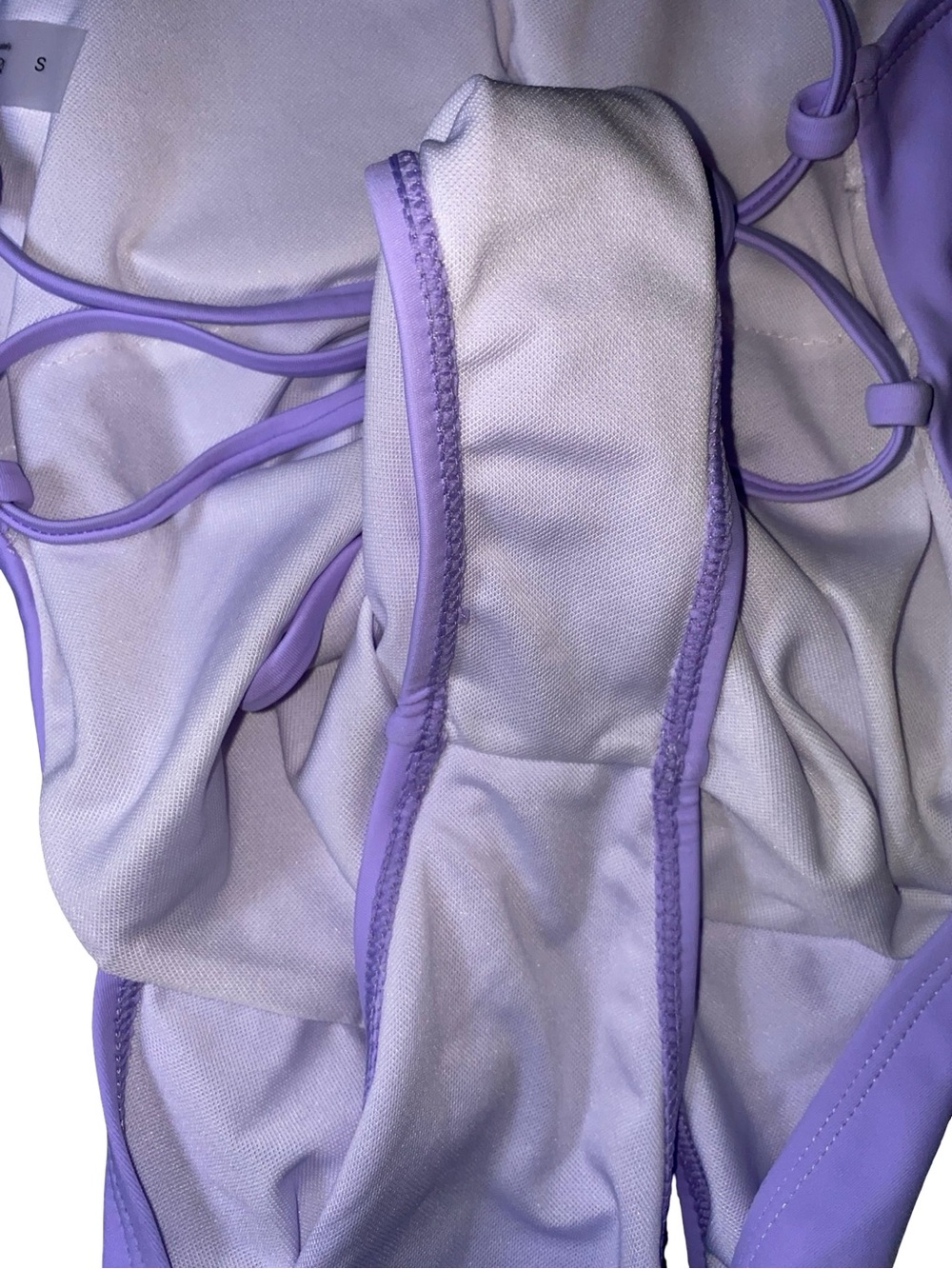 Solid Pastel Purple Criss Cross Back One Piece Swimsuit Lilac Lavender - Picture 6 of 7